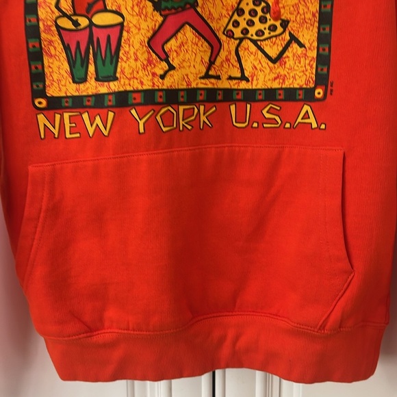 Harlem NY Rasta Red Orange Pullover Hoodie Sz M 90s Y2K Sweatshirt dancing sz M - Picture 4 of 14